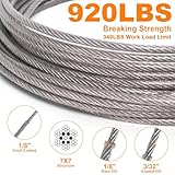 300FT 1/8" Wire Rope Kit, Vinyl Coated 304 Stainless Steel Wire Cable, 7x7 Strands 920LBS Breaking Strength, M5 Turnbuckle for Cable Wire, String Light Hanging Kit for Outdoor, Garden, Clothesline