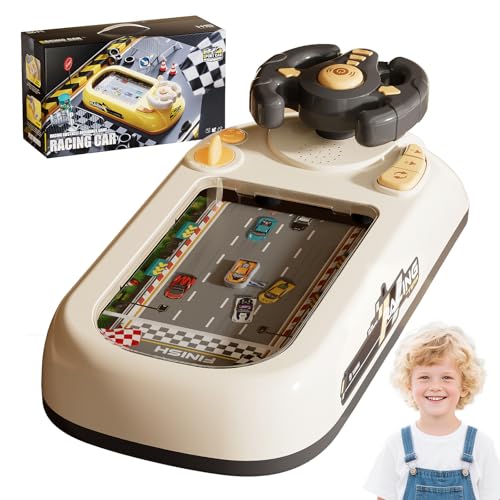 LFACHTER Car Adventure Toy with Steering Wheel,Musical Steering Wheel Toys,Interactive Simulation Driving Toddler Simulated Driving Racing Car for Kids 4-6,for Kids Girls Xmas Birthday Gifts(White)