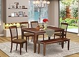 East West Furniture CADA6-MAH-C 6 Piece Dining Room Furniture Set Contains a Rectangle Kitchen Table and 4 Linen Fabric Dining Chairs with a Bench, 36x60 Inch, Mahogany