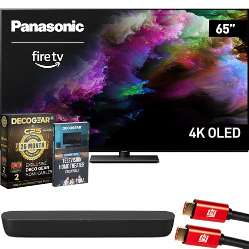 Panasonic TV-65Z85AP Z85 65" OLED 4K UHD Fire TV 2024 Bundle with HTB200 Compact Soundbar, CPS Exclusive 26 Month Protection, 2X HDMI Cable & Deco Gear Complete Home Theater Beginner's Guidebook