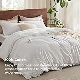 Bedsure 100% Washed Cotton Duvet Cover Queen Size - Natural White Minimalist Duvet Cover for All Seasons - GentleSoft™ Plain Simple Cotton Bedding Set with 2 Pillow Shams (White, Queen, 90"x90")