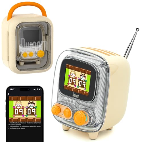 Divoom Tiivoo-2 FM Radio Bluetooth Speaker with Alarm Clock,Pixel Art Retro Mini Small Cute Wireless Speaker,Vintage Decor Suitable for Party Office Home Desk Bedroom Kitchen Outdoor,Cream