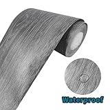 YESUS Dark Gray Wood Grain 3D 10M Wallpaper Border Removable PVC Waterproof Peel and Stick Wallpaper,Bathroom Mirror Frame Border Sticker Wall Decor 3.94 Inch by 32.8 Feet