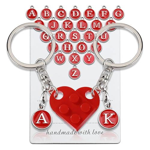 OUMILAN Brick Matching Heart Keychain Gifts for Couples Boyfriend Girlfriend Valentine's Day Gift for Him Her Husband Wife (Red)