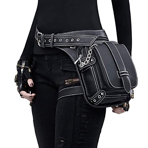 Steampunk Waist Bag Fanny Pack Fashion Gothic Leather Shoulder Crossbody Messenger Bags Thigh Leg Hip Holster Purse Travel Pouch Hiking Sport Chain Bags for Women Men