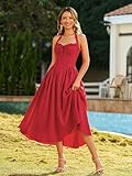 XinFSh Women's Summer Halter Midi Dress Casual Sleeveless Flowy Corset Dresses Sweetheart Milkmaid Beach Vacation Sundress Red