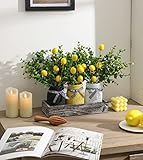 Lemon Mason Jars Centerpiece, Wood Tray with 3 Painted Jars for Dining, Coffee Table, Kitchen, Living Room, Spring Mason Jar Décor