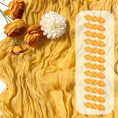 12 Pack Gold Cheesecloth Table Runner 17 x 108 Inch Gauze Table Runner Fabric Semi Sheer Cheese Cloth Table Decor Bulk for Rustic Romantic Wedding Baby Shower Table Decoration