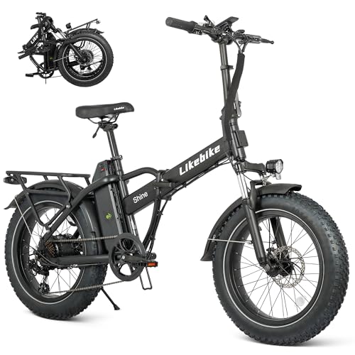 Likebike Folding Electric Bike for Adults with 500W Motor (Peak 720W),20" 4.0 Fat Tire Ebike,48V 13Ah Removable Battery UL 2849 Certified, Adults Electric Bicycles E-Bike,7-Speed and Front Suspension