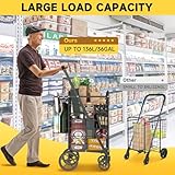 APILAB 36 GAL Shopping Cart for Groceries - Grocery Cart on 360° Swivel Big Strong Wheels, 350 Lbs Capacity, Folding Shopping Cart with Basket & Waterproof Liner - Heavy Duty Utility Cart for Laundry