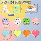 64PCS Adhesive Chenille Letter Patches, 2 Packs A-Z Stick On Varsity Letter Patches Mixed Color Felt Alphabet Stickers Smile Face Love Heart Rainbow Chenille Patches for Clothes Jackets Backpacks Hats