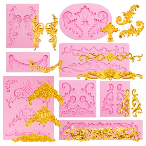 Baroque Scroll Pattern Silicone Craft Molds Border Decorative Silicone Moulds for Crafting polymer clay Fondant Chocolate 8-Piece Set