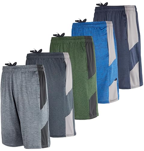 5 Pack Men’s Active Quick Dry Fit Short Pockets Athletic Running Gym Basketball Workout Activewear Sports Men, Set 7, M, Pack of 5