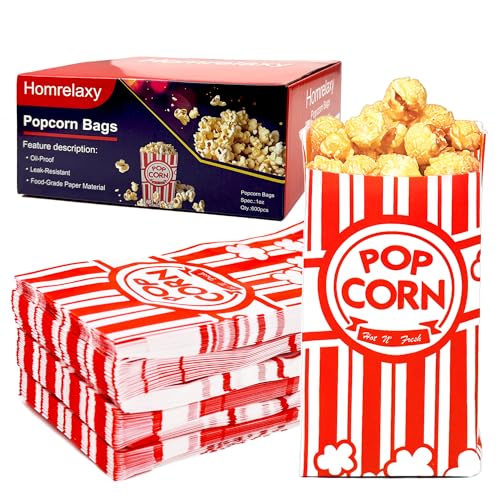 Homrelaxy 600 Pcs Paper Popcorn Bags, 1 oz Popcorn Bags Individual Servings, Bulk Pop Corn Sleeves for Pop Corn Machine, Movie Night, Cinema, Carnival, Party, Concessions (600)