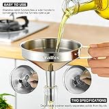 Stainless Steel Funnel, Walfos 3 Pack Kitchen Funnel with 2 Removable Strainer ＆ 1Pcs Cleaning Brush, Perfect for Transferring of Liquid, Oils, Jam, Dry Ingredients & Powder