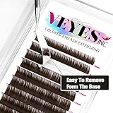 VEYES INC Colored Lash Extensions 03 05 07 15 C/D Curl 8-16mm Mixed Length Tray, Premium Individual Silk Eyelashes, Professional Supplies for Lash Techs (Dark Latte Brown 0.03 CC 8-16mm)