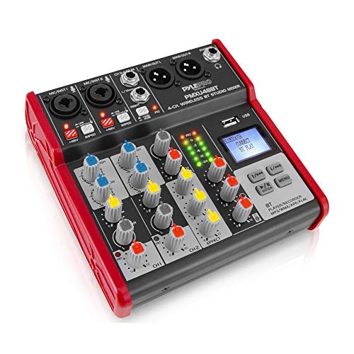 PYLE Studio Audio Sound Mixer Board - 4 Channel Bluetooth Compatible Professional Portable Digital DJ Mixing Console with USB Mixer Audio Interface - Mixing Boards For Studio Recording - PMXU48BT