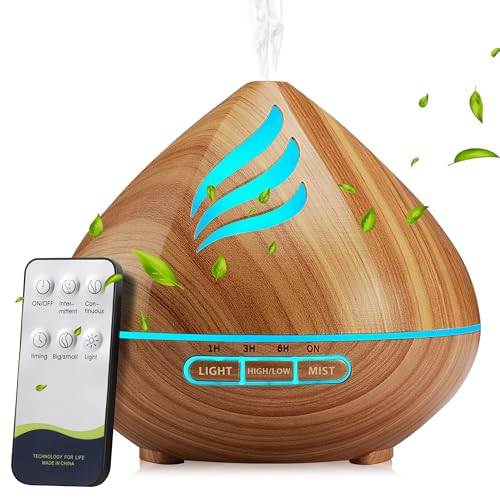 Essential Oil Scent Diffuser: 500ML Aroma Diffuser with Remote Control, Large Fragrance Aromatherapy Diffuser for Office Home Bedroom, Mist Humidifier with 14 Colors LED Lights and waterless Auto-Off