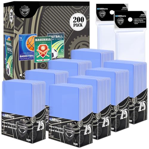 400 Card Sleeves Hard Plastic, 3"x4" Baseball Card Protectors Hard Plastic for Baseball Football Game Cards (200 Hard Sleeves + 200 Clear Sleeves