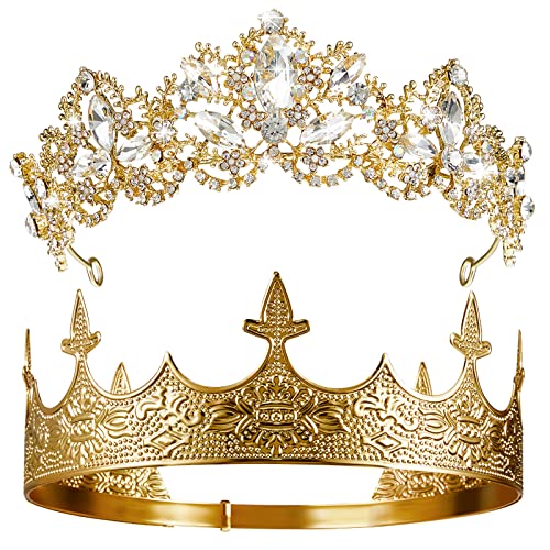 Sureio 2 Pcs Prom King and Queen Crowns Set Antique Baroque Royalty Tiaras Costume Accessories for Birthday Wedding Graduation Prom Party(Elegant Style)