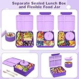 Pawtong Bento Lunch Box with 8oz Soup Thermo, Kids Leakproof Lunch Food Containers with 4 Compartment, Kids Thermo Insulated Hot Food Jar for School, Trvael (Purple)