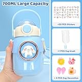 buersur Cute Water Bottle Insulated Mug - Cute Insulated Mug for Hot or Cold Drinks - Stainless Steel Insulated Cup with Straw,Shoulder Strap Brush,50 Stickers and 4 PCS Cup Decoration for All Ages