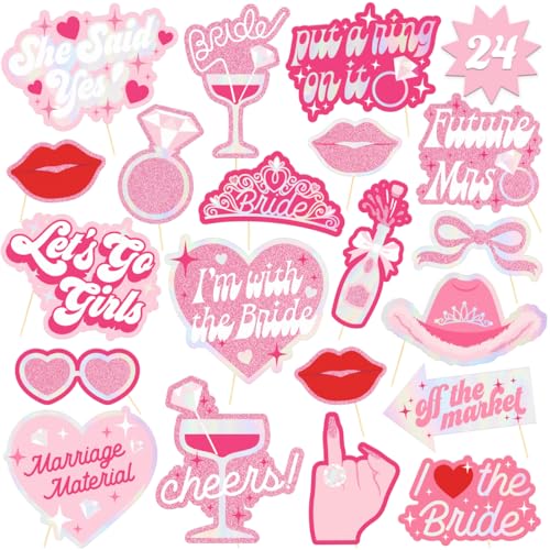 xo, Fetti Bachelorette Photo Booth Props - 24 Pieces, pre-Assembled - Rose Gold Future Mrs Party Decorations, Bride to Be, Bridal Shower