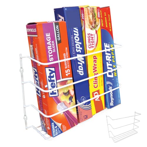 Evelots Kitchen Wrap Organizer - 2 Pack - Hold up to 4 Plastic, Foil, Paper, Wax - Cabinet Door, Wall Rack Basket - Sandwich, Freezer, Food Bag Storage - Laundry Supplies - Plastic Coated Metal