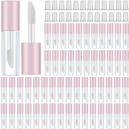 Patelai 100 Pieces 1.2 ml Clear Mini Lip Gloss Tube Refillable Empty Lip Balm Gloss Containers for DIY Makeup, Pink