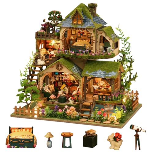 YSWOOD WORLD DIY Miniature House Kit, Mini House Building Kit with LED, DIY Miniature Kit for Adults Teen, Dollhouse Kit, Forest Adventure
