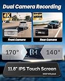 4K Rear View Mirror Camera with Carplay&Android Auto,12" Mirror Dash Cam Front and Rear with Voice Control for Cars&Trucks,Smart Touch Screen,64GB Card Included/Parking Monitor/Reverse Assist