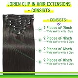 LORIEN Clip in Hair Extensions Real Human Hair, 18 Inch 100g/3.6oz, 1B Natural Black, Clip in 100% Brazilian Remy Human Hair Extensions 8pcs Per Set with 18 Clips Double Weft