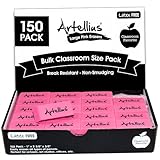 Artellius Pink Erasers Pack of 150 - Large Size, Latex & Smudge Free - Bulk School Supplies for Classrooms, Teachers, Homeschool, Office, Art Class - Teacher Supplies - Erasers