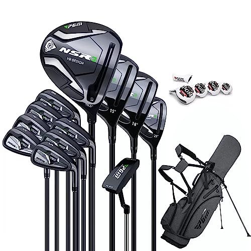 PGM Men's Complete Golf Club Sets - 12 Pieces - 3 Wood (#1,3,5), 1 Hybrid (#4H), 6 Irons(#5,6,7,8,9,PW), 1 Sand Wedge (52°), 1 Putter - Golf Stand Bag, Right Handed