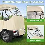 10L0L Golf Cart 2 Passenger Enclosure for EZGO TXT & RXV, 4-Sided Clear Window Rain Cover All Weather Waterproof Windproof, Beige