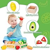 TooyBing Wooden Play Food Toy Set for Kids Kitchen - 30 Pcs Montessori Cutting & Color Sorting Fake Fruit Accessories with 4 Boxes, Play Toys for Toddlers 3, Birthday Gifts for Boys Girls