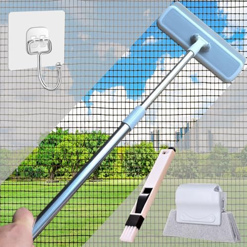 Window Screen Cleaner Tool, Window Screen Cleaning Brush, 5 in 1 Window Cleaning Kit: Window Cleaning Brush, Window Cleaning Squeegee Kit, Window Track Cleaning Tools, Window Seal Cleaner(Blue)