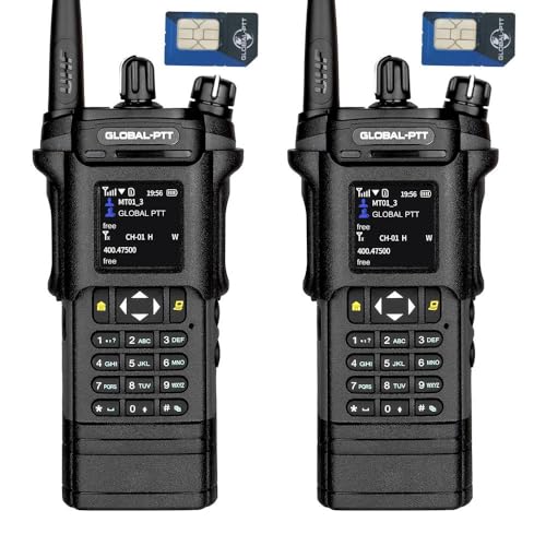 GLOBAL-PTT 2Pack 4G LTE Nationwide and Analog Walkie Talkie PoC Radios, Unlimited Range Two-Way Communication Yearly Data SIM Card Included (Black, NO GPS)