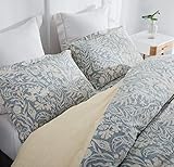 SLEEPBELLA Duvet Cover King Size, 600 Thread Count Cotton Beige & Bluish Grey Printed with Luxurious Leaves Pattern Reversible Botanical Comforter Cover Sets, Bedding Set 3Pcs (King, Beige Paisley)