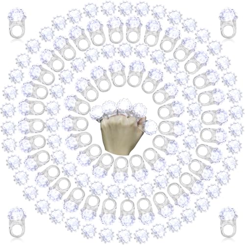 Sosation 100 Pcs Light up LED Flashing Ring Glow in The Dark Bumpy Jelly Ring Finger Light Birthday Party Favors Blinking Decor for Party Favor(Clear)