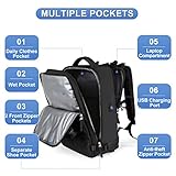 coofay Large Travel Backpack For Women Men Airline Approved Carry On Flight Luggage Waterproof Sports Casual Daypack Small For Hiking Black