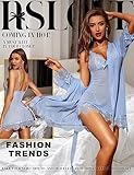 RSLOVE Women Sexy Lingerie Set 3 Piece Babydoll & Lace Kimono Robe Strap Chemise Mesh Sleepwear Light Blue L