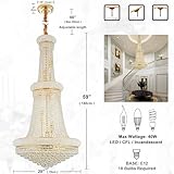 BEIRIO 18-Lights 3 Layers Large Golden Classic Empire Style K9 Crystal Ball Chandelier Decorative Light Fixture for High Ceiling Living Room Foyer Stair Entryway (D27.6 * H59 inches)