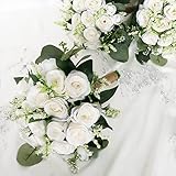 HOMENERGY Set of 6 Bridesmaid Bouquets for Wedding - 7 Inch Artificial Ivory Flower Bouquet for Party Ceremony Anniversary Dinning Table Centerpieces Decor - Ivory