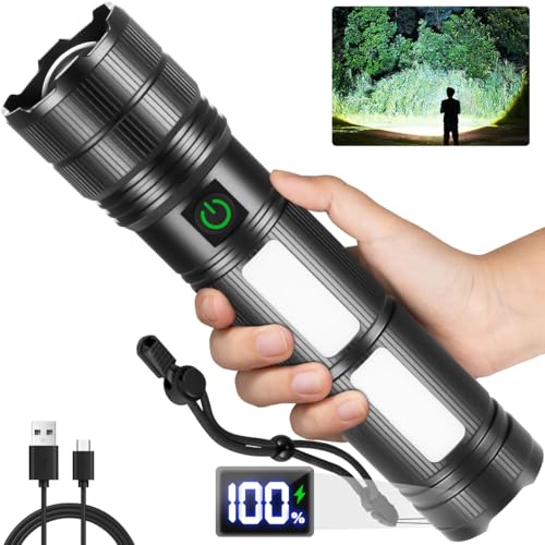 Large Size & High Powered Flashlight, Flashlights High Lumens 1000000, Super Bright Flashlight, Rechargeable Flashlights LED, Adjustable Tactical Flashlight, Waterproof Flash Light for Home Emergency