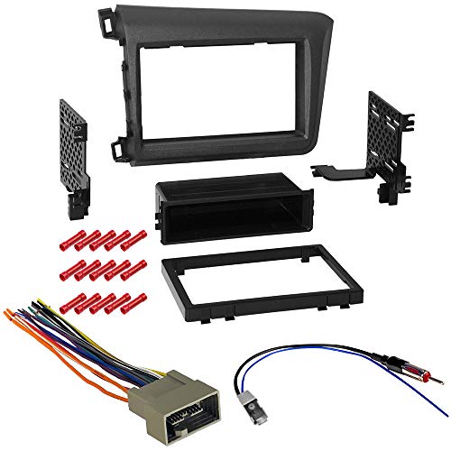 CACHÉ KIT296 Bundle with Car Stereo Installation Kit for Honda Civic 2012 – in Dash Mounting Kit, and Harness for Single Double Din Radio Receivers (4 Item)