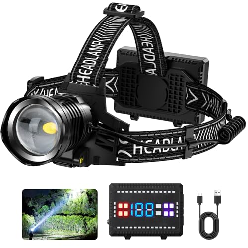 𝐁𝐚𝐢𝐥𝐢𝐧𝐠𝐡𝐚𝐢 Rechargeable LED Headlamp 990000 High Lumens, 8 Modes Super Bright Head Lamp with Digital Display, 45 Hours Long Battery Life & IPX7 Waterproof Head Light for Outdoor, Camping