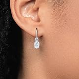 Gem Stone King 14K White Gold Moissanite and White Diamond Leverback Earrings For Women | 1.07 Cttw | Gemstone | Oval 6X4MM, Round 2MM | 3/4 Inch