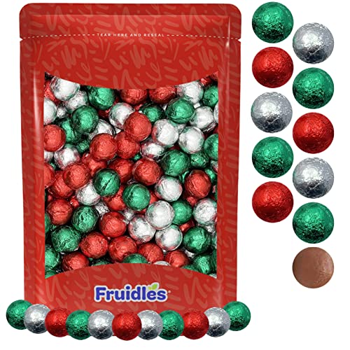 Fruidles Christmas Milk Chocolate Balls Party Bag Fillers, Individually Wrapped Foils, Resealable Bag, Kosher Certified Dairy (1 Pound)