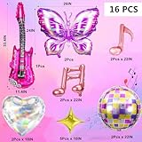 Singer Balloons 16Pcs Butterfly Music Note Guitar Disco Foil Balloons for Birthday Disco Party Singer Fans Party Decoration Supplies